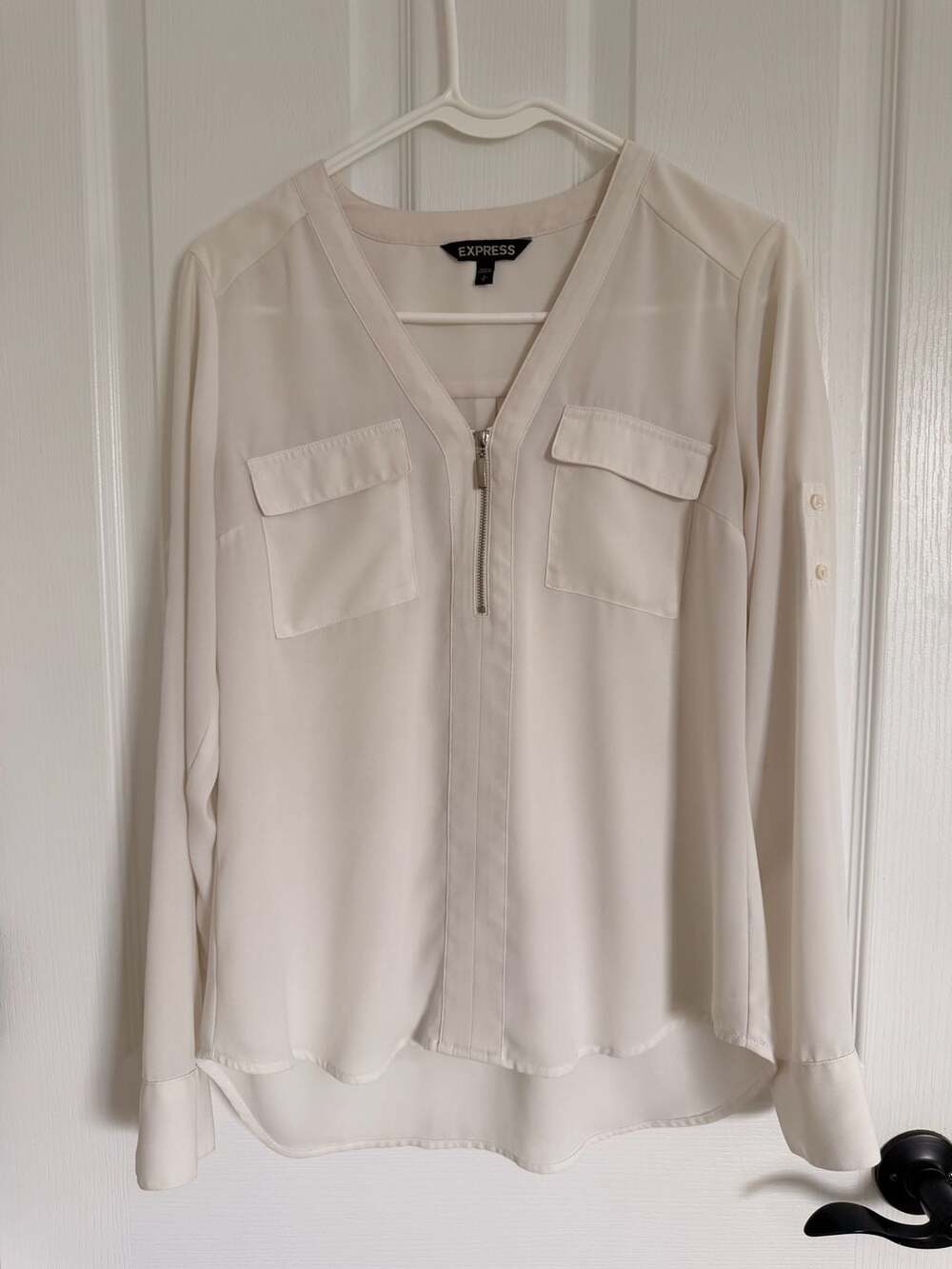 Express Women's Size S White Zip Front Long Sleeve Blouse - Picture 1 of 6